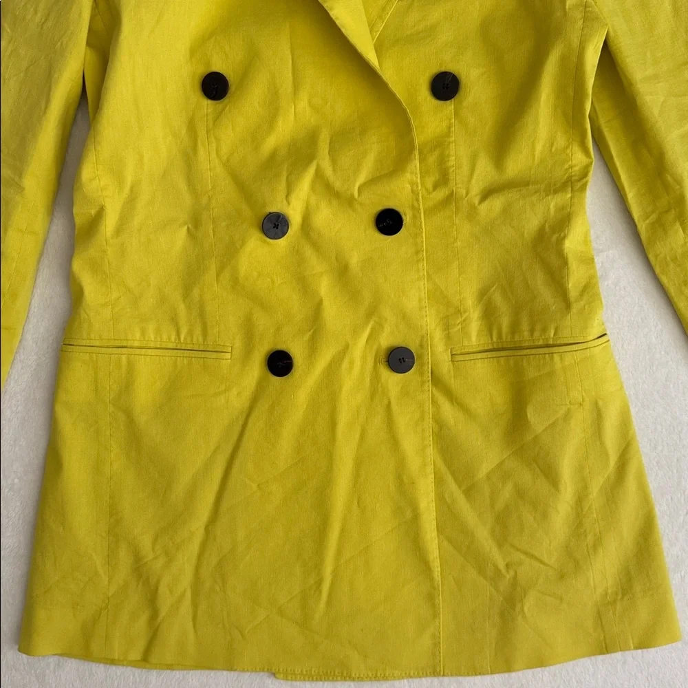 Theory | Linen Double Breasted Tailor Jacket Bright Lime Eco Crunch Wash $535 - Picture 4 of 16